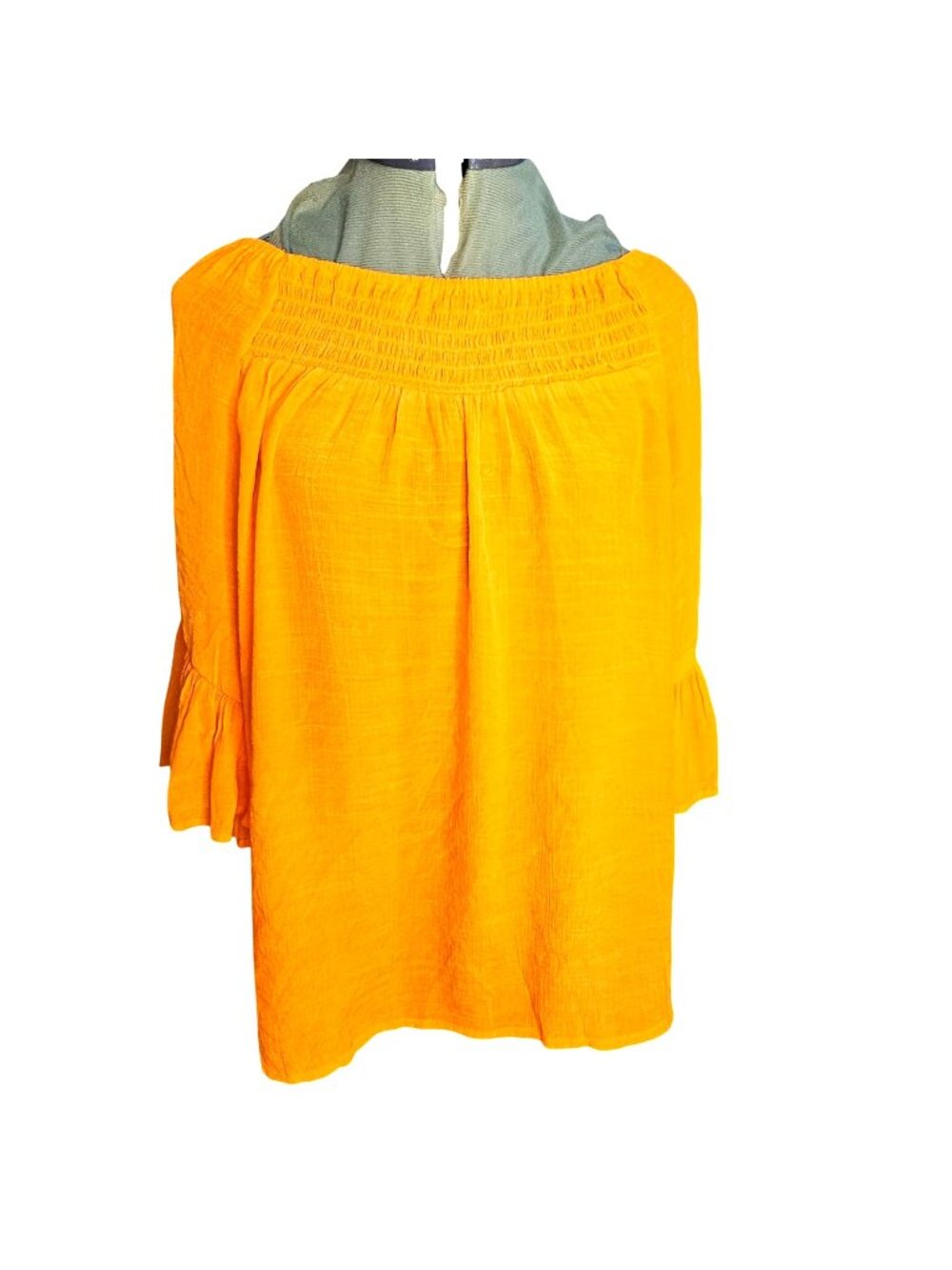 Woman's Cato whimsy bright orange boho ruffle bell sleeve whimsy peasant top L